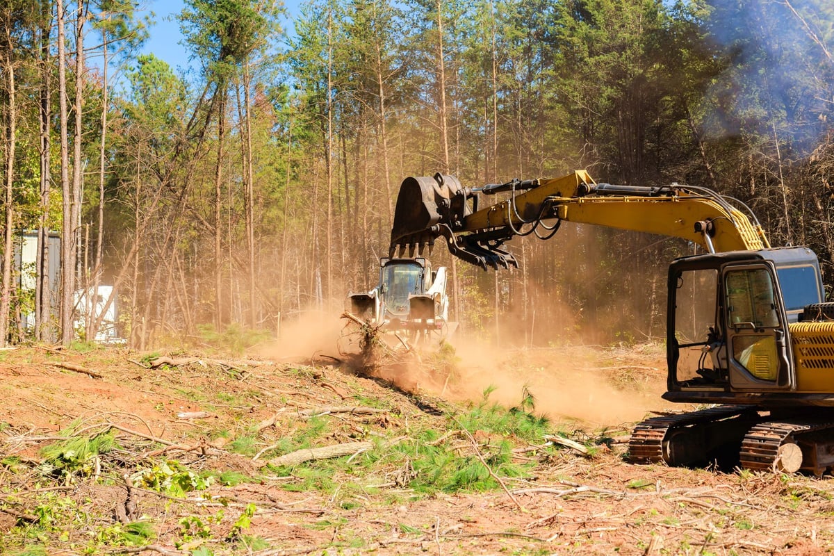 Excavator clearing vegetation and debris from a Southwest Florida property.